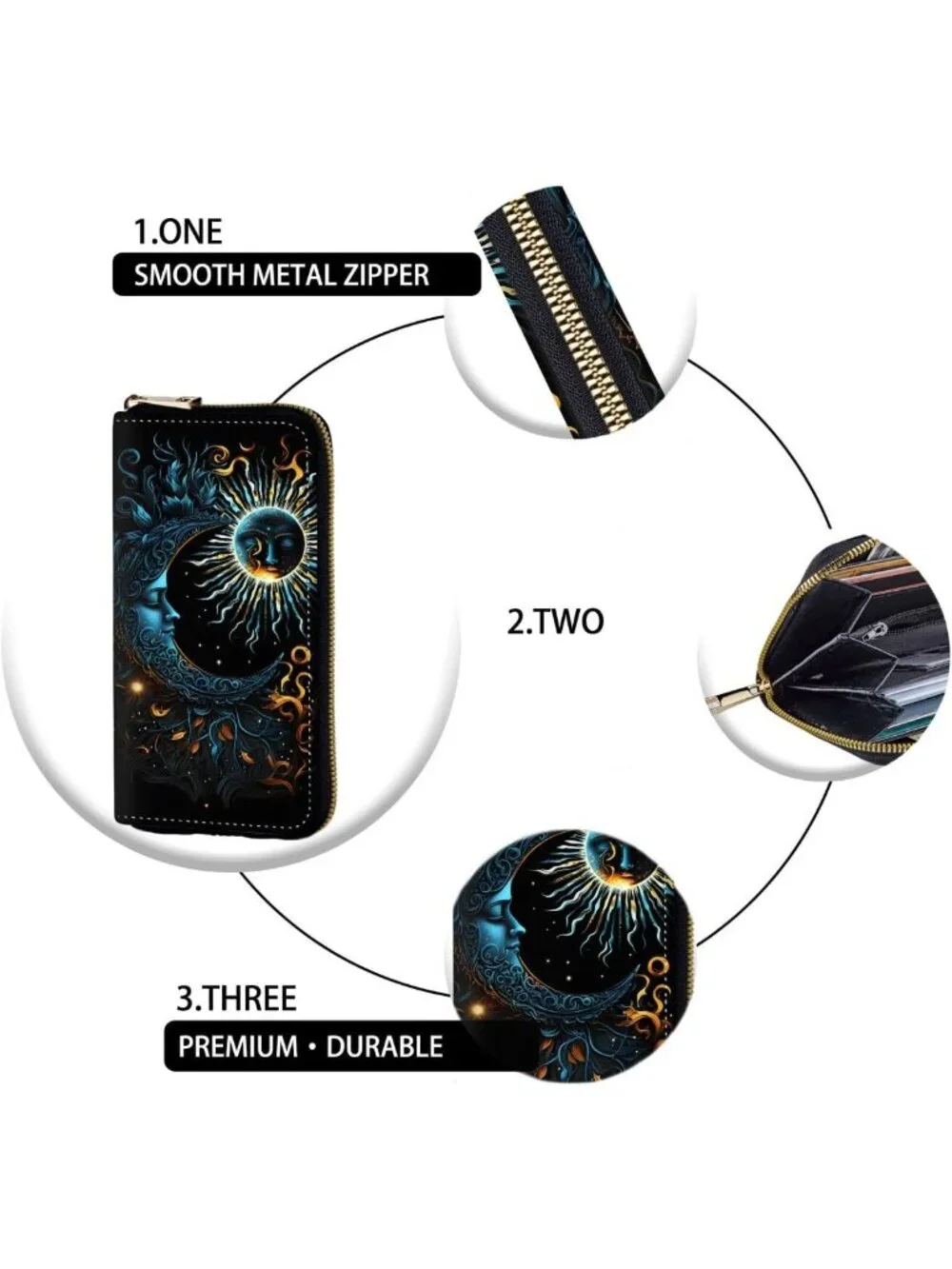RFID Blocking Zip Around Wallet with Detachable Wrist Strap, Large Capacity